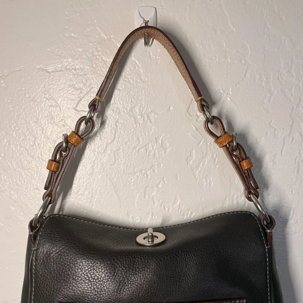 Coach Chelsea Pebbled Black Leather Hobo Handbag Brown Strap - Picture 3 of 14